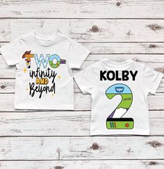 two t - shirts with numbers and designs on them, one is for kolby and the other is for kolby