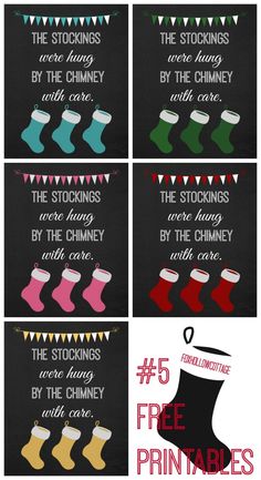 six christmas stockings with free printables on them