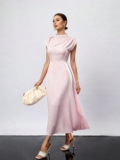 Introducing the Pink Perfection dress for women - simple Elegant Plain A-line Maxi Dress, Elegant A-line Plain Maxi Dress, Elegant High Neck Solid Color Dresses, Elegant Plain Maxi Dress Short Sleeve, Feminine Solid Color A-line Midi Dress, Plain Solid Dress For Evening, Simple Solid Color Evening Dress, Feminine A-line Midi Dress In Solid Color, Feminine A-line Solid Maxi Dress