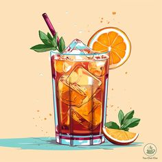 an illustration of a drink with ice and orange slices