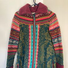 Ivko Womens Long Sweater Jacket. Super Fun Pattern, Very Unique And Colorful! Zippered Front Multicolor Fair Isle Pattern Outerwear For Fall, Multicolor Fair Isle Outerwear For Fall, Winter Pink Patchwork Cardigan, Pink Patchwork Cardigan For Winter, Multicolor Long Sleeve Outerwear With Fair Isle Pattern, Spring Fair Isle Pattern Outerwear, Multicolor Fair Isle Winter Outerwear, Long Sweater Jacket, Long Sweaters For Women