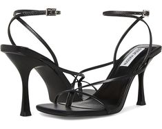 Women's Steve Madden Annie Heeled Sandal Open Toe Sandals With Heel Loop For Events, Black Summer Sandals For Event, Open Heel Sandals With Heel Loop For Events, Black Open Toe Sandals For Wedding, Sandals With Heel Loop And Open Heel For Events, Black Sandals With Single Toe Strap For Cocktail, Black High Heel Sandals For Events, Black Ankle Strap Sandals For Wedding, Formal Black Sandals With Heel Strap