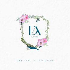 the logo for devyani x avdosh is decorated with flowers and leaves