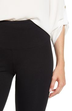 Feel confident in these essential leggings made with soft stretch-cotton jersey, anatomical seams and a wide, smoothing waistband. 28" inseam; 9" leg opening; 10 1/2" front rise; 14 1/2" back rise (size Medium) Wide elasticized waistband with inner slimming panel 86% cotton, 14% spandex Machine wash, tumble dry Imported Hosiery Casual Tight Leggings With Contoured Waistband, Casual Leggings With Contoured Waistband, Fitted Yoga Pants With Comfort Waistband And 5-inch Inseam, Fitted Basic Bottoms For Fall, Basic Fitted Bottoms For Fall, Classic Fitted Bottoms With Ribbed Waistband, Versatile Stretch Leggings With Contoured Waistband, Fitted Versatile Elastane Leggings, Fitted Leggings With Ribbed Waistband