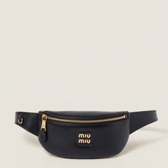 Miu Miu Leather Belt Bag Black Height: 10.5 Cm Width: 21 Cm Black Top Handle Miu Miu Shoulder Bag, Black Miu Miu Shoulder Bag With Top Handle, Black Miu Miu Top Handle Shoulder Bag, Miu Miu Formal Bags With Adjustable Strap, Miu Miu Formal Bag With Adjustable Strap, Formal Miu Miu Bags With Adjustable Strap, Chic Evening Pouch Belt Bag, Modern Miu Miu Bag For Everyday Use, Modern Miu Miu Satchel Bag