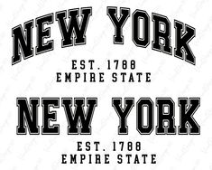 the new york empire state is shown in black and white, with an old - fashioned font