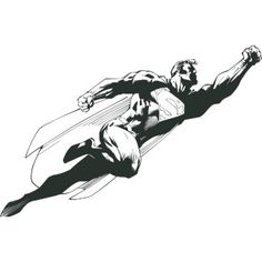 a black and white drawing of a man flying through the air