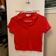 Cropped Look, Really Cute And Trendy. Never Worn, Just Wrinkled (No Flaws). Great High Quality Fabric Trendy Red Collared Top, Nordstrom Cotton Short Sleeve Tops, Nordstrom Short Sleeve Tops For Summer, Red Tee, Quality Fabric, Nordstrom, Womens Tops, Crop Tops, High Quality