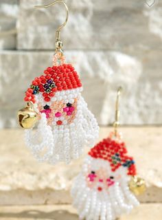 Beaded Santa Claus Earrings Santa Earrings, Original Hem, Holiday Beading, Beaded Headband, Sewing Skills, Christmas Earrings, Seed Bead Earrings, Plus Size Lingerie, Dress Plus Size