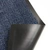 a close up view of a blue tie with black leather on the bottom and side