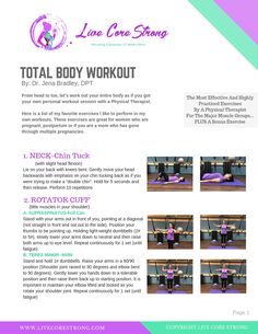 the total body workout manual for women is shown in purple and green colors, with instructions to