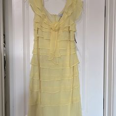 Ladies Dress, Perfect For Easter Or Kentucky Derby Party Elegant Summer Holiday Mini Dress, Spring Formal Tiered Mini Dress, Elegant Summer Dress-up Dresses, Elegant Summer Dress For Dress-up Occasions, Yellow Summer Dresses For Formal Occasions, Spring Knee-length Dress For Dress-up Occasions, Knee-length Dresses For Spring Dress-up, Spring Knee-length Dress For Dress-up, Chic Sleeveless Dress For Dress-up Occasion