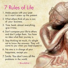 a buddha statue with the words rules of life