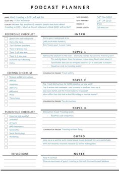 EDITABLE Podcast Planner Template! Use this Podcast Checklist to plan your episode script and create content for your Podcast! This Printable Worksheet can be used to plan and track key conversation topics, triggers and your workflow. Separate checklists for all stages of your workflow: from recording, to editing and publishing! ✔ Plan your podcast episode on one page ✔ Checklists to cover the whole workflow: Recording, Editing and Publishing ✔ EDITABLE Template: personalize Podcast Planner Template, Podcast Planner Printable Free, Podcast Questions, Podcast Checklist, Content Planner Template, Podcast Planner, Calendar Logo, Pod Cast, Creative Podcast