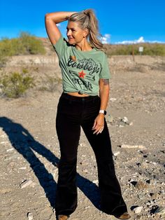 Trail Blazin’ corduroy flare pants – The Feisty Bull Boutique Blake Shelton And Miranda, Corduroy Flares, Corduroy Flare Pants, Casual Country Outfits, Cropped Graphic Tees, Miranda Lambert, Blake Shelton, Tank Top Long Sleeve, Kimono Jacket