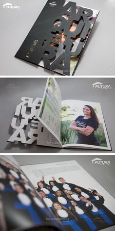 an open brochure with photos and text on it