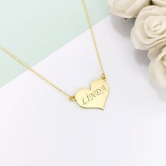 14k Solid Gold Heart Name Necklace For Women, Personalized Name Necklace Heart, Gift For Women 🔎 Material: in 925 sterling silver and 14k solid gold ⛓️📏 Chain length: 17.7 inches (45cm), 19.6 inches (50cm), 21,6 inches (55cm) ⛓️ Chain Style: Cable 🎨 Color: rose, silver, gold 🔖 You can choose your preferences from the options ✈️ Ships in 48 hours 🎁 We send it in a wonderful presentation in a wood gift box, certificate, wiping cloth, cute carrying case. ↘️ Click the link below for similars ↙️ Gold Heart Necklace With Name For Mom, Personalized Heart-shaped Yellow Gold Necklaces, Personalized Yellow Gold Necklaces For Valentine's Day, Personalized Yellow Gold Necklace For Valentine's Day, Heart Shaped Yellow Gold Name Necklace, Silver Heart Necklace In 14k Gold For Mother's Day, Yellow Gold Heart-shaped Jewelry With Name, Yellow Gold Heart Jewelry With Name, Gold Nameplate Heart Necklace For Anniversary Gift