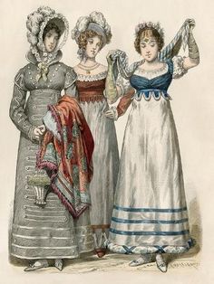 size: 12x9in Giclee Print: European Women in Fashion 1818 - European Women's Fashion of 1818. Antique Hand-Colored Print : European Womens Fashion, Regency Fashion Women, Early 19th Century Fashion, 1820 Fashion, 1820s Fashion, History Bounding, Regency Era Fashion, Clothing Reference, 1800s Fashion