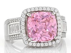 Bella Luce® pink and white diamond simulants 6.91ctw octagon, baguette, and round, rhodium over sterling silver ring. Measures approximately 0.56"L x 0.50"W and is not sizeable. Diamond equivalent weight is 4.18ctw. Pink Octagon Diamond Jewelry, Pink Jewelry With Center Stone And Baguette Cut, Pink Baguette Cut Jewelry With Center Stone, Diamond Simulant, High Quality Jewelry, White Diamond, Modern Architecture, Pink And White, Sterling Silver Ring