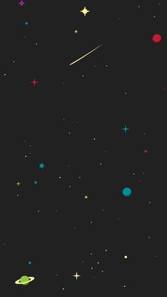 an image of the night sky with stars and planets on it's black background