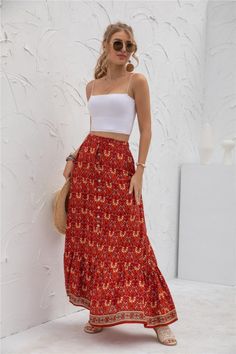 Womens Print Maxi Skirt-Charmful Clothing Boutique Spring Casual Outfits, Vacation Skirts, Tropical Fabric Prints, Casual Outfits For Women, Maxi Skirts Summer, Maxi Skirt Style, Print Maxi Skirt, Printed Maxi Skirts, Weave Style