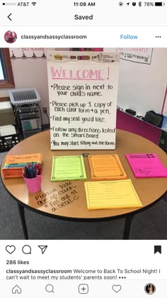 a table with some writing on it and a sign that says welcome to the class