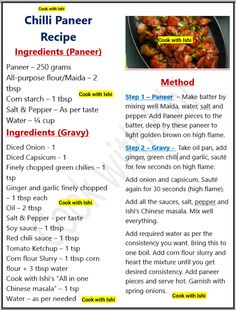 the recipe for chili paneer is shown in this page, which includes instructions to make it