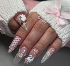 Check out these nail artists' takes on this spring's most popular trend, coquette nails. Swan Lake Nails, Swan Nails, Couqutte Nail Ideas, Nail Designs Winter, Nail Art Studio, Retro Nails, Hard Nails, Stylish Nails Designs, Sassy Nails