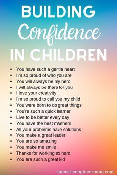 a poster with the words building confidentness in children on it's back ground