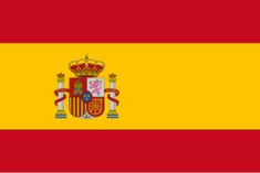 the flag of spain is shown in red, yellow and white with a crown on top