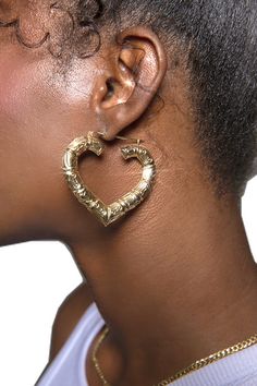 Generational Blessings, Gold Bamboo Earrings, Xoxo Jewelry, Y2k Earrings, Dope Jewelry Accessories, Earrings Outfit, Bamboo Hoop Earrings, Small Gold Hoop Earrings, Gold Heart Earring