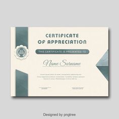 certificate of appreciation template with blue and white stripes on the front, green ribbon around the edges