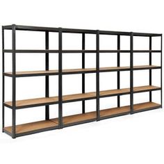 an empty shelving unit with wooden shelves