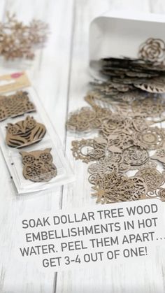 Crafting Tip! Soak Dollar Tree embellishments in hot water and peel them apart. Journaling hack in 2022 | Diy dollar store crafts, Dollar tree diy crafts, Diy jar crafts Wood Embellishments, Craft Hacks, Dollar Store Diy Projects, Store Hacks, Dollar Tree Finds, Tree Craft, Diy Dollar Tree Decor, Dollar Tree Decor, Dollar Tree Diy Crafts