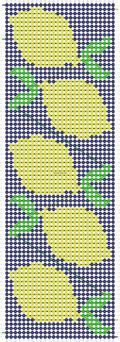 a cross stitch pattern with green, yellow and blue dots on the bottom half of it