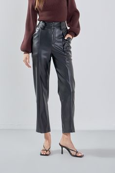 ENDLESS ROSE - Faux Leather Wide Pocket Pants - PANTS available at Objectrare Knitwear Trends, Knit Loungewear, Strapless Bodycon Dress, Denim Sweater, Leather Denim, Blouse Pants, Tweed Dress, Leather Dresses, Pocket Pants