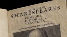 an old book with shakespeare's comics and tragedies written in black ink