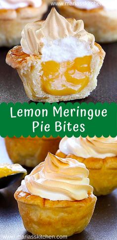 lemon meringue pie bites are shown with the words lemon meringue pie bites