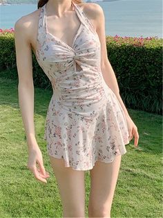 Bodysuit With Skirt, Vacation Swimsuit, Backless One Piece Swimsuit, Floral Bodysuit, Halter One Piece Swimsuit, Swimsuit Cover Ups, Swimwear Outfit, One Piece Dress, Clothing Styles