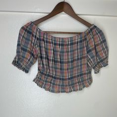 New With Tags!! All Items Are From A Smoke Free Home Feel Free To Ask Questions Make Me An Offer!! Casual Pink Puff Sleeve Crop Top, Multicolor Cotton Puff Sleeve Top, Casual Pink Puff Sleeve Tops, Casual Cotton Crop Top With Puff Sleeves, Casual Plaid Cotton Crop Top, Plaid Fitted Crop Top Casual Style, Casual Plaid Cropped Crop Top, Casual Multicolor Crop Top For Fall, Casual Plaid Top With Puff Sleeves