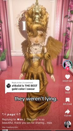 an animated image of a woman in a gold dress with wings on her head and the caption that reads, they weren't lying