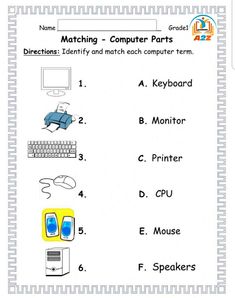 worksheet for computer parts with pictures and words to help students learn how to use them