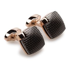 Precision in detail and flawlessness in the design are features at the forefront of OTAA's Dino Risi Rose Gold Cufflinks. Dino Risi (1916-2008) was a respected Italian film director with long-lasting classics to his name. Revered for his attention to detail and true refinement, Risi's legacy has inspired the Brothers of OTAA to create a cufflink that's just as precise in detail and design. Impeccably hand-chiselled from rhodium, these cufflinks are finished with a rose gold coating and a gu Elegant Silver Cufflinks, Elegant Adjustable Silver Cufflinks, Elegant Rose Gold Cuff Jewelry, Elegant Black Cufflinks For Gift, Elegant Black Cufflinks For Wedding, Elegant Black Wedding Cufflinks, Elegant Cufflinks For Business, Adjustable Rose Gold Earrings For Formal Events, Adjustable Rose Gold Earrings For Formal Occasions