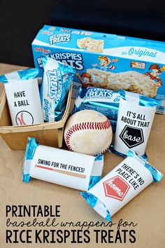 a baseball and some snacks in a box