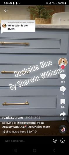 an image of a blue dresser with the words outside blue by sherwin william