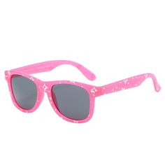 Stars and sprinkles in bubblegum pink - these sunglasses for girls are cute and lightweight. The smokey lenses protect against UV rays, and keep your kid's eyes both healthy and stylish! They look so great, you'll want a pair of your own - just in a larger adult-size. Size: 136.5 mm width.  Gender: female.  Age Group: kids. Cute Pink Sunglasses With Uva Protection, Cute Pink Polarized Sunglasses, Pink Wayfarer Sunglasses With Uv Protection, Pink Wayfarer Sunglasses With Uva Protection, Adjustable Pink Sunglasses For Beach, Cute Pink Sunglasses With Mirrored Lenses, Pink Plastic Shield Sunglasses For Beach, Pink Plastic Sunglasses With Uv Protection, Pink Fun Sunglasses With Polarized Lenses