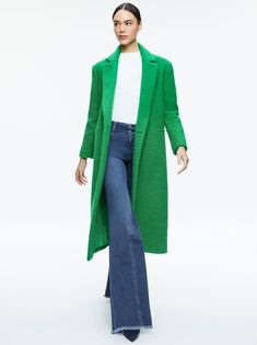 Jimmy Oversized Coat With Long Lapel In Light Emerald | Alice And Olivia Chic Long Green Outerwear, Green Long Outerwear For Workwear, Green Long Outerwear For Work, Chic Green Wool Coat For Winter, Chic Long Green Wool Coat, Chic Green Long Wool Coat, Chic Green Outerwear With Notch Lapel, Chic Green Wool Outerwear, Green Wool Long Coat For Work