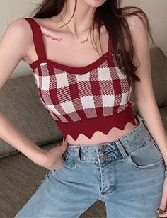 Plaid Cropped Knitted Red Knit Vest Top, Casual Red Knit Tank Top, Summer Outer, Knitted Camisole, Short Wrap Skirt, Yoga Wear Women, Short Women Fashion, Outer Wear, Mauve Dress