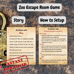 the escape room game story how to setup up with two key chains and an old padlock