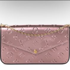 Nwt Louis Vuitton Pochette Felicie Wallet On A Chain In Metallic Pale Pink. 2020 Exclusive Limited Release! Very Rare To Find Comes With Detachable Gold Chain, 8 Slot Card Insert, Zipper Pouch, Dustbag Included + Original Receipt Luxury Pink Clutch For Travel, Luxury Pink Pouch Clutch, Lv Monogram Bag, Louis Vuitton Bumbag, Louis Vuitton Petite Malle, Louis Vuitton Felicie Pochette, Pochette Felicie, Louis Vuitton Keepall 45, Louis Vuitton Petit Noe